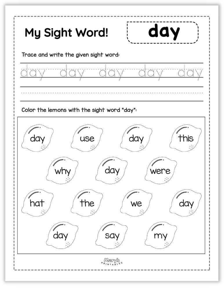 printable sight words - day