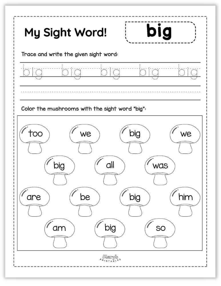 printable sight words - big