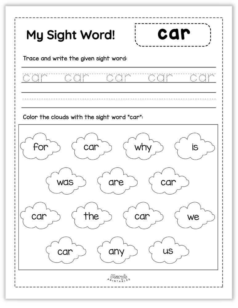 Printable Sight Words Free Kindergarten Sight Word Worksheets