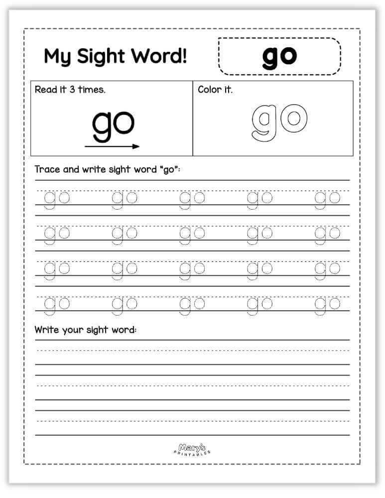 printable sight words - go