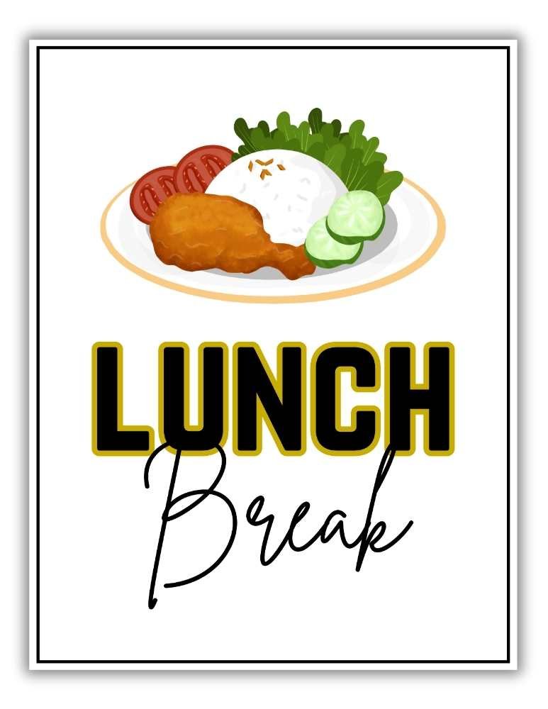Free Printable Lunch Break Sign PDF with Food