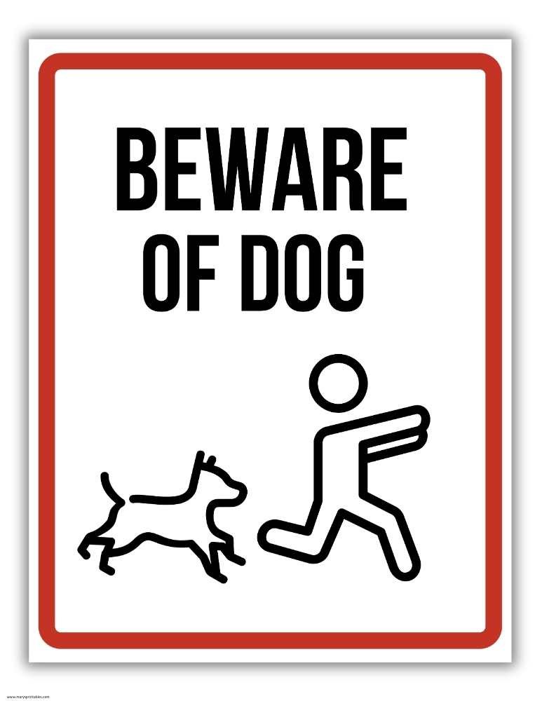 Funny Beware Of Dog Sign With Cartoon Dog with Red Outline