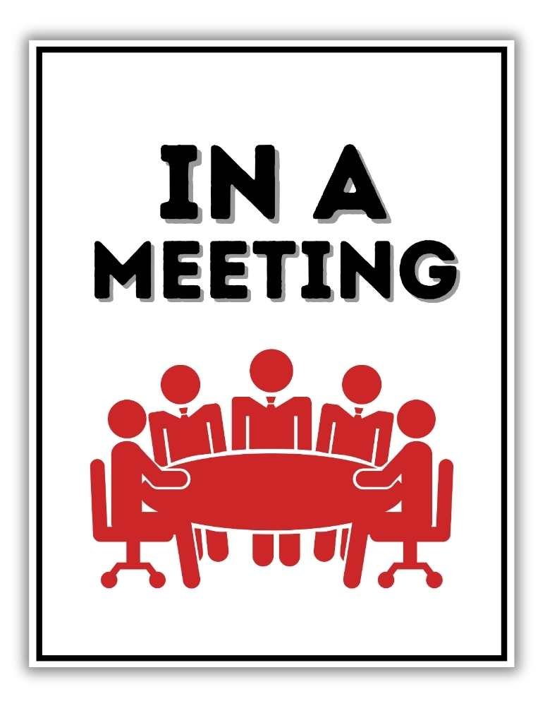 Free printable in a meeting sign for office doors red