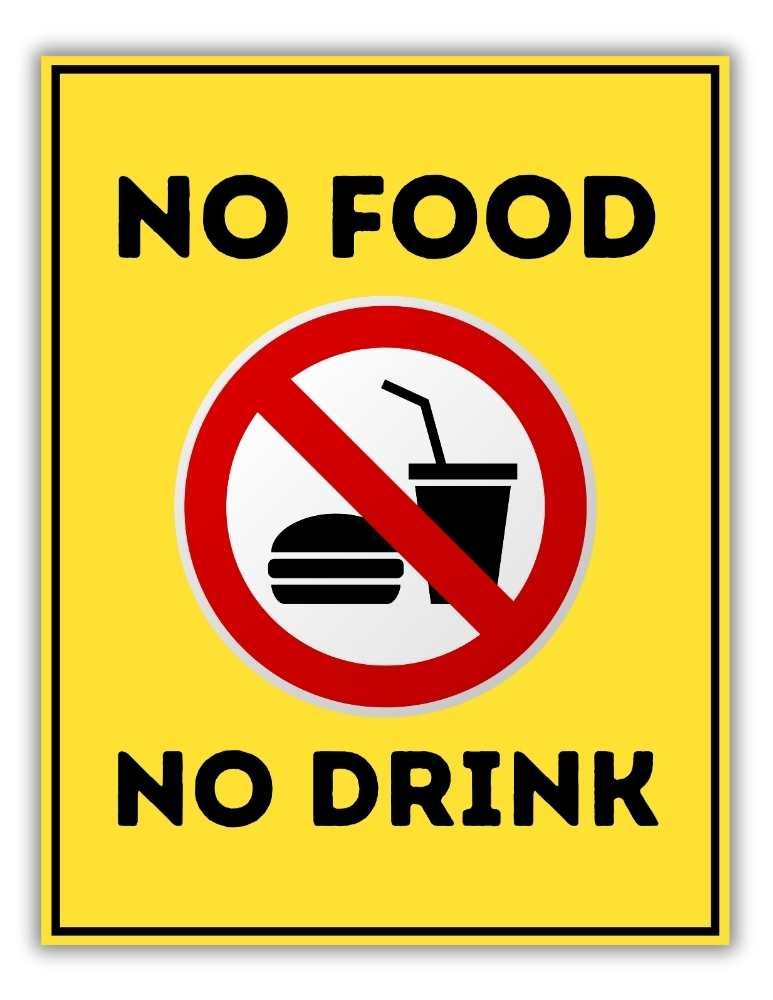 Yellow Bold No Food Or Drink Allowed Sign Printable