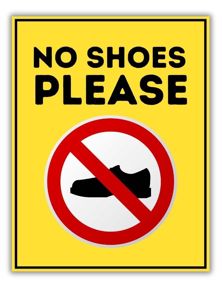 Free Printable No Shoes Please Sign PDF with Yellow Background