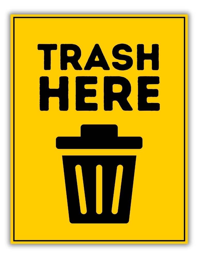 Yellow Large Bold Trash Disposal Sign PDF