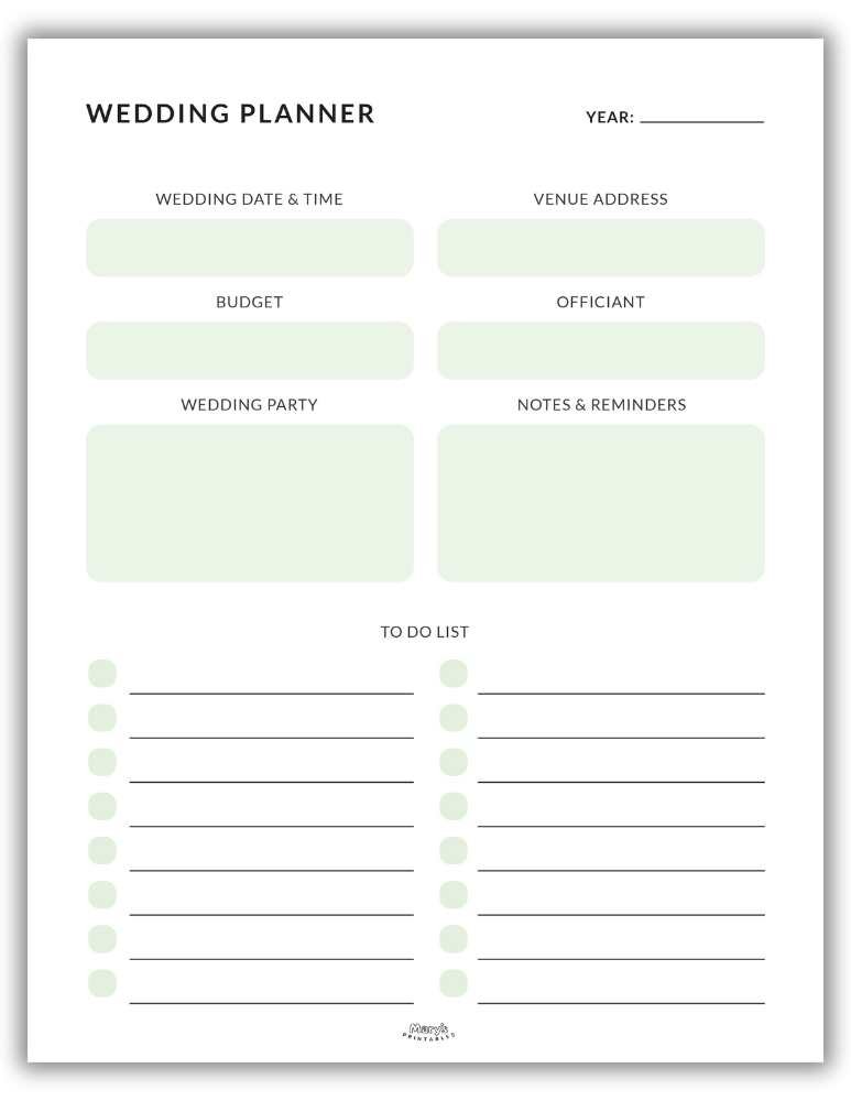 Green Free printable wedding planner