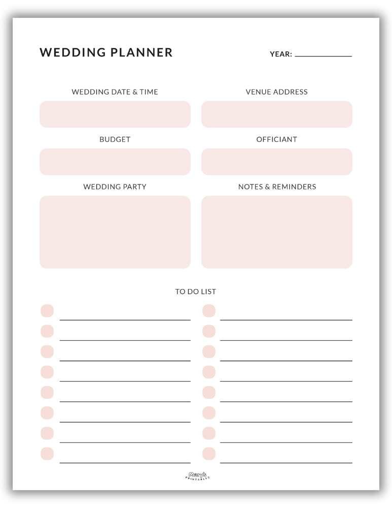Wedding planner template printable blush