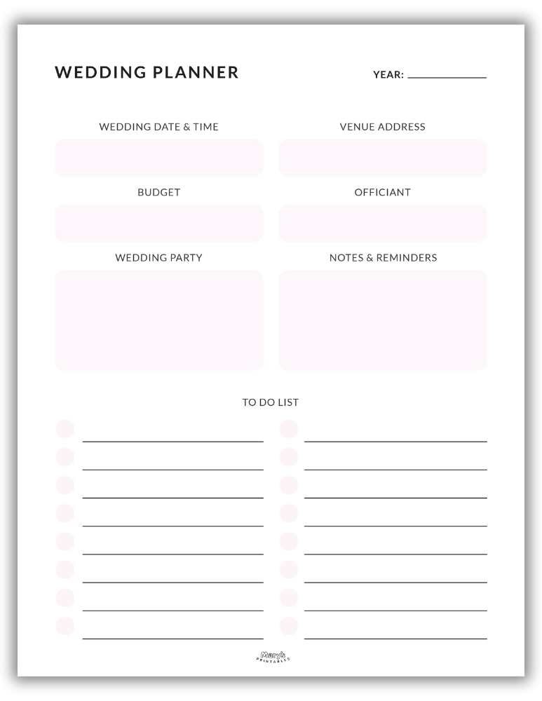 Elegant printable wedding planner - pale pink