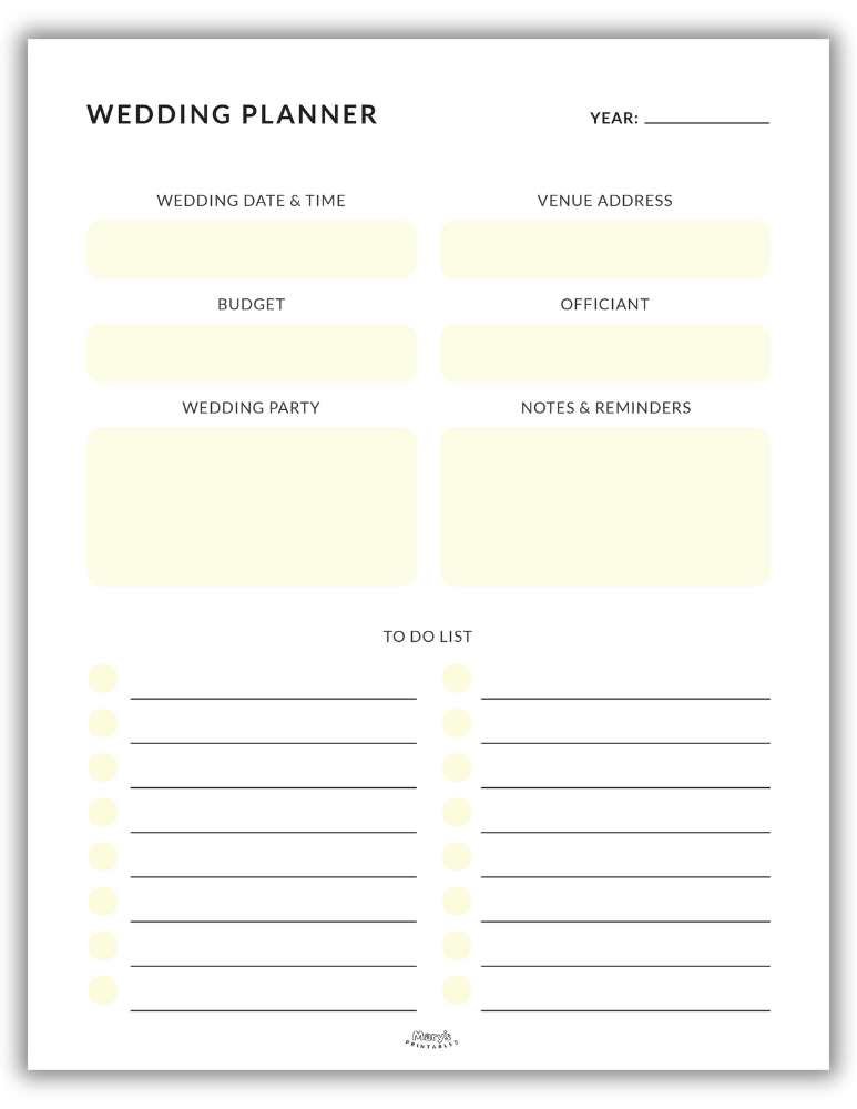 Minimalist printable wedding planner yellow
