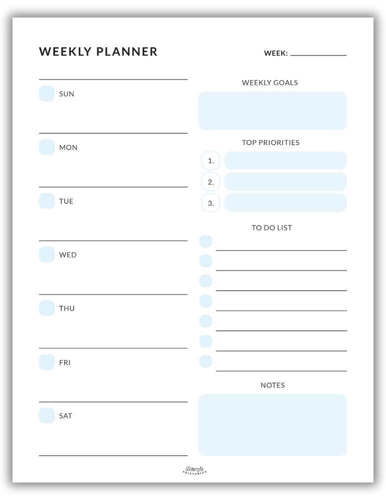 Cute weekly planner printable - blue