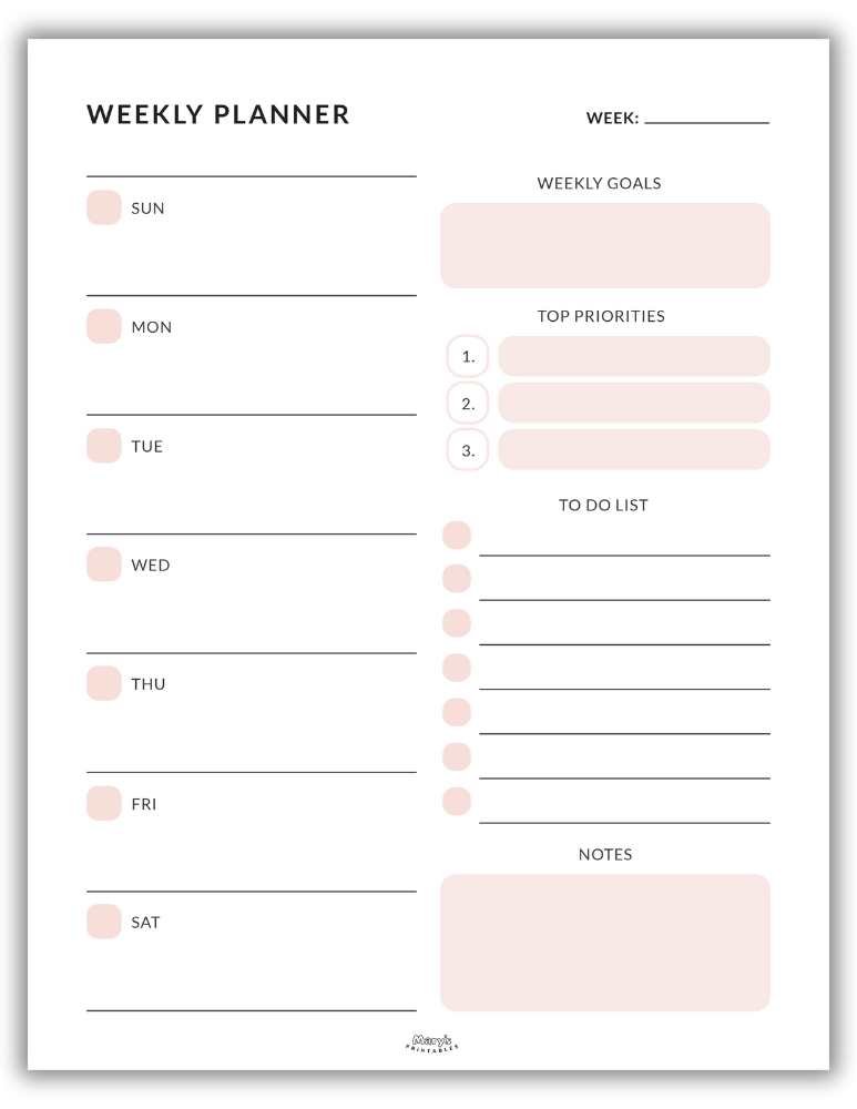 Aesthetic weekly planner printable - blush
