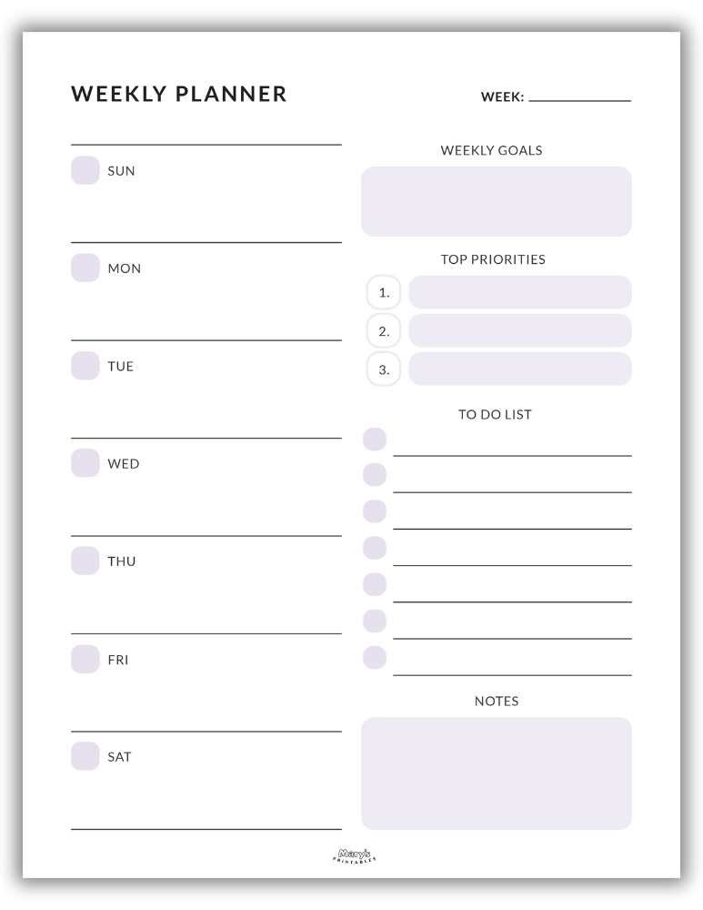 Printable weekly planner PDF - purple
