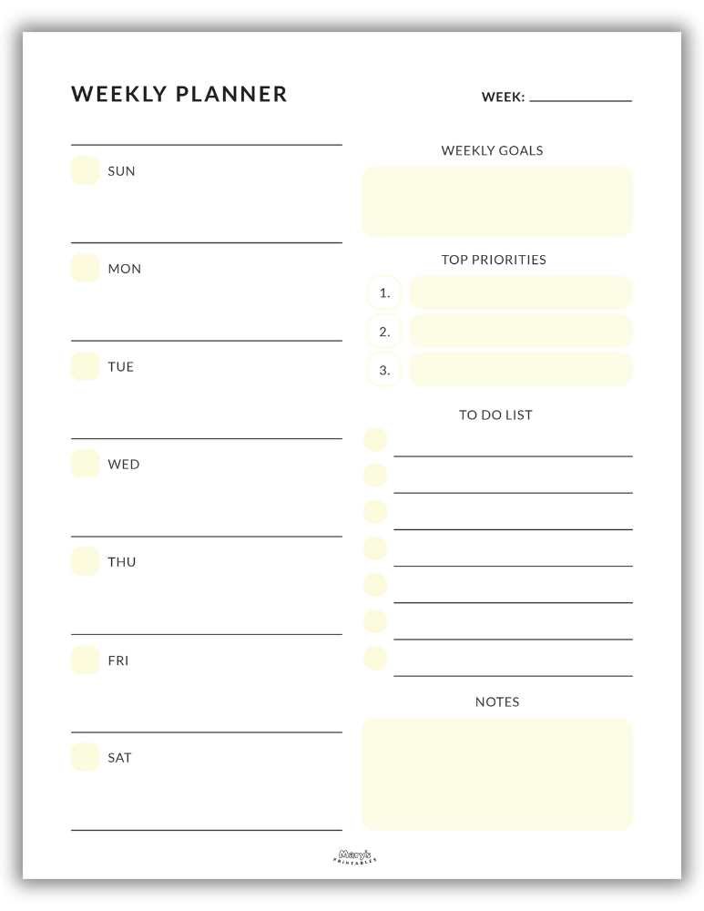 Customizable weekly planner printable- yellow