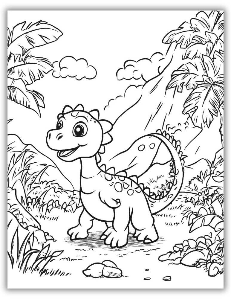 Dinosaur in the jungle coloring page