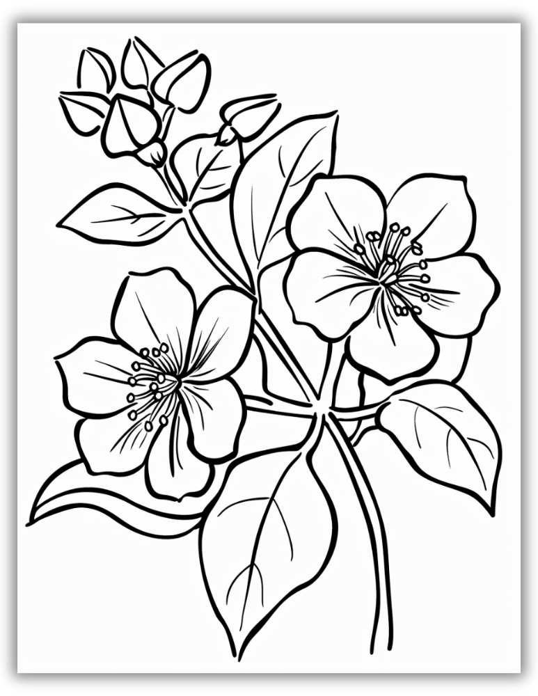 Bbeautiful flowers and leaves coloring Page
