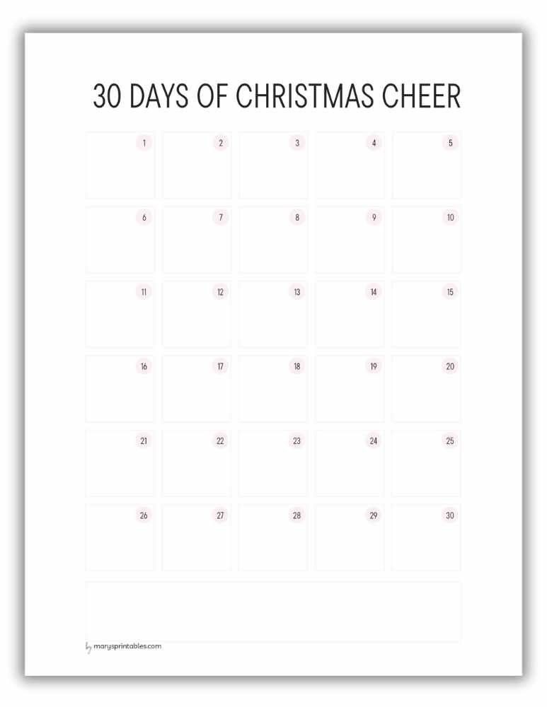 Pink 30 days of Christmas cheer printable for holiday positivity