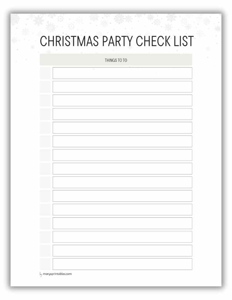 Snow-themed Christmas party checklist printable for winter events