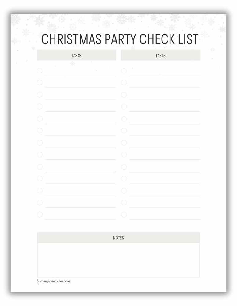 Snow-themed Christmas party checklist printable for winter events version 2
