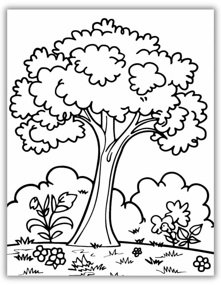 Minimal tree with a few flowers – free printable PDF coloring page that’s simple and easy for young kids.