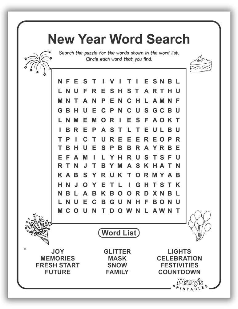 Easy Download Page 1 - New Year Word Search