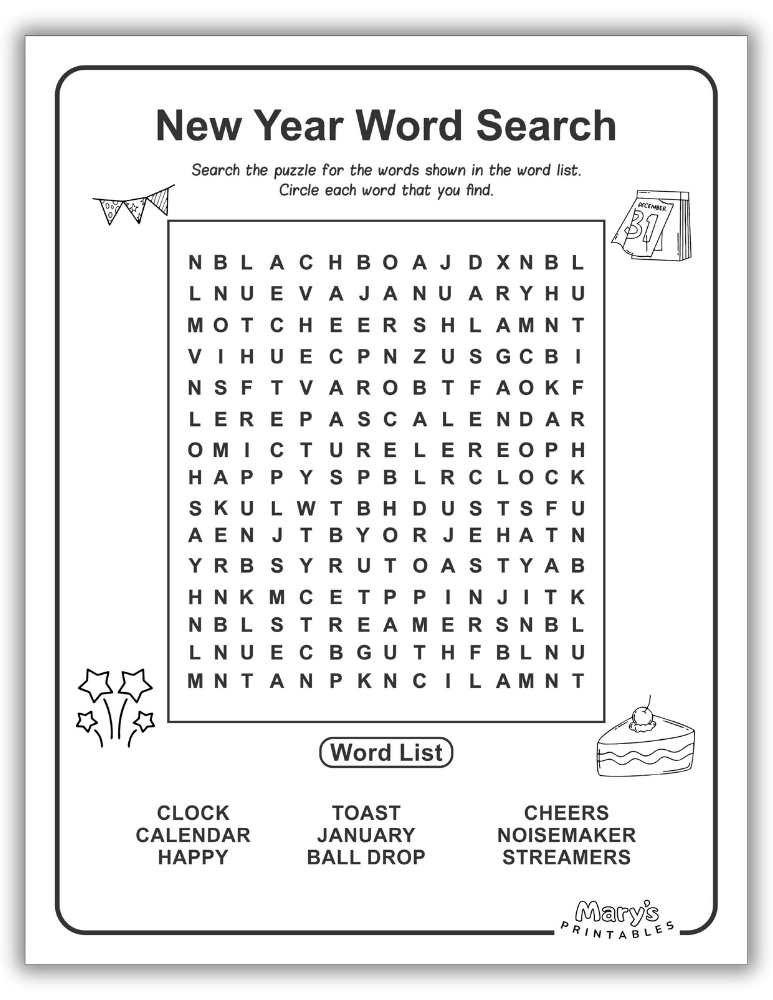 Easy Download Page 3 - New Year Word Search