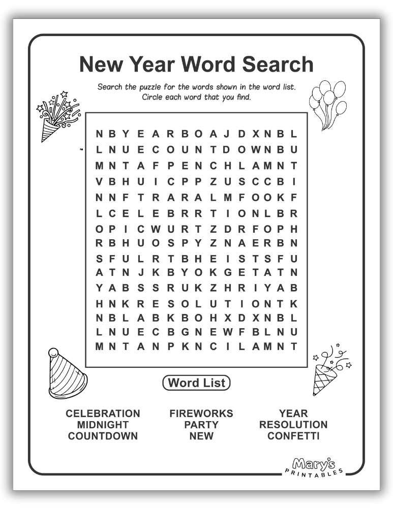 Easy Download Page 4 - New Year Word Search