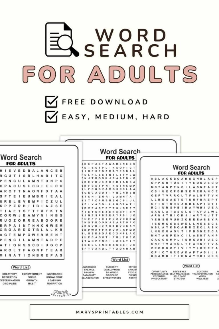 Printable Word Searches for Adults – Fun, Free And Engaging Puzzles to Enjoy!
