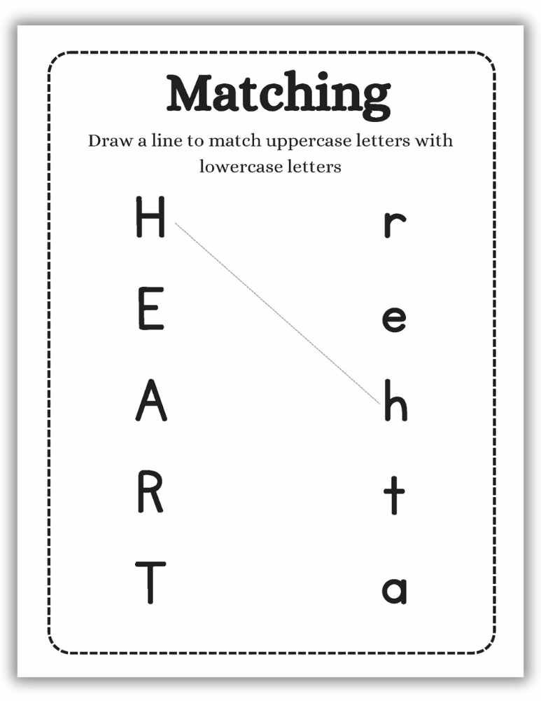 Uppercase to lowercase letter matching worksheet with early literacy practice
