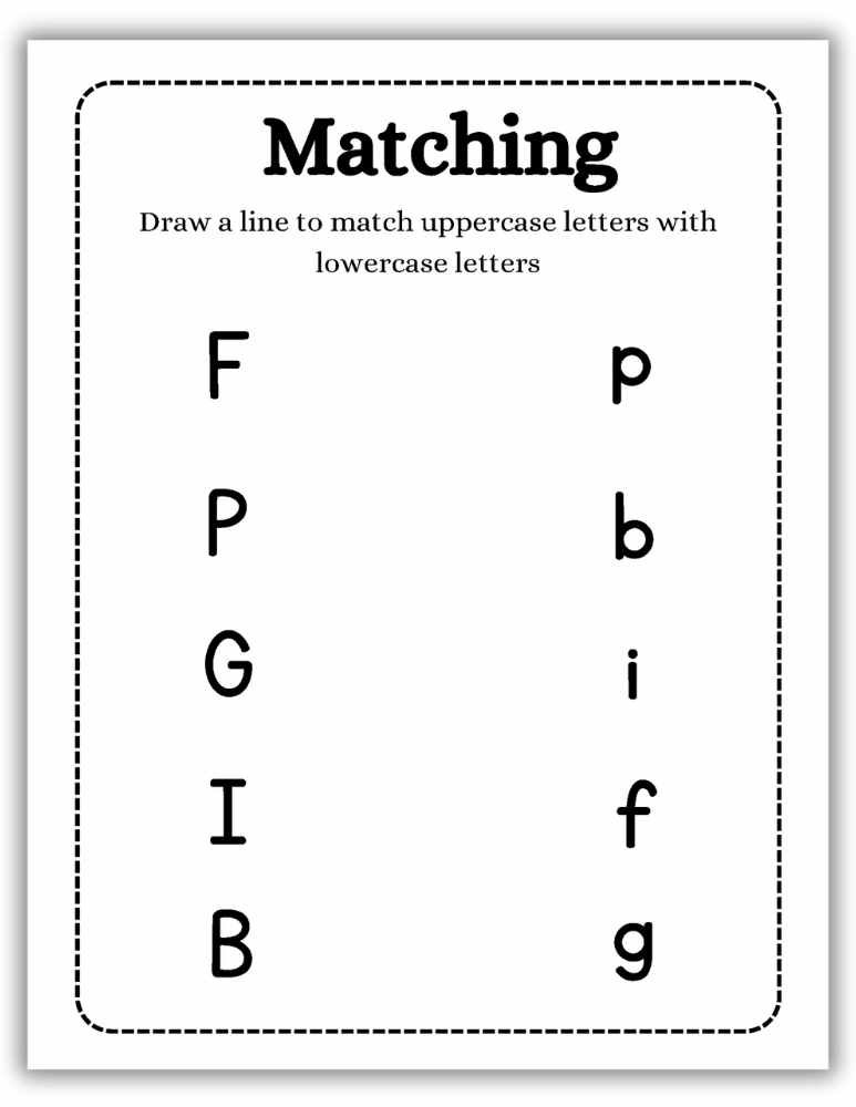Letter matching worksheet connecting uppercase letters to lowercase letters
