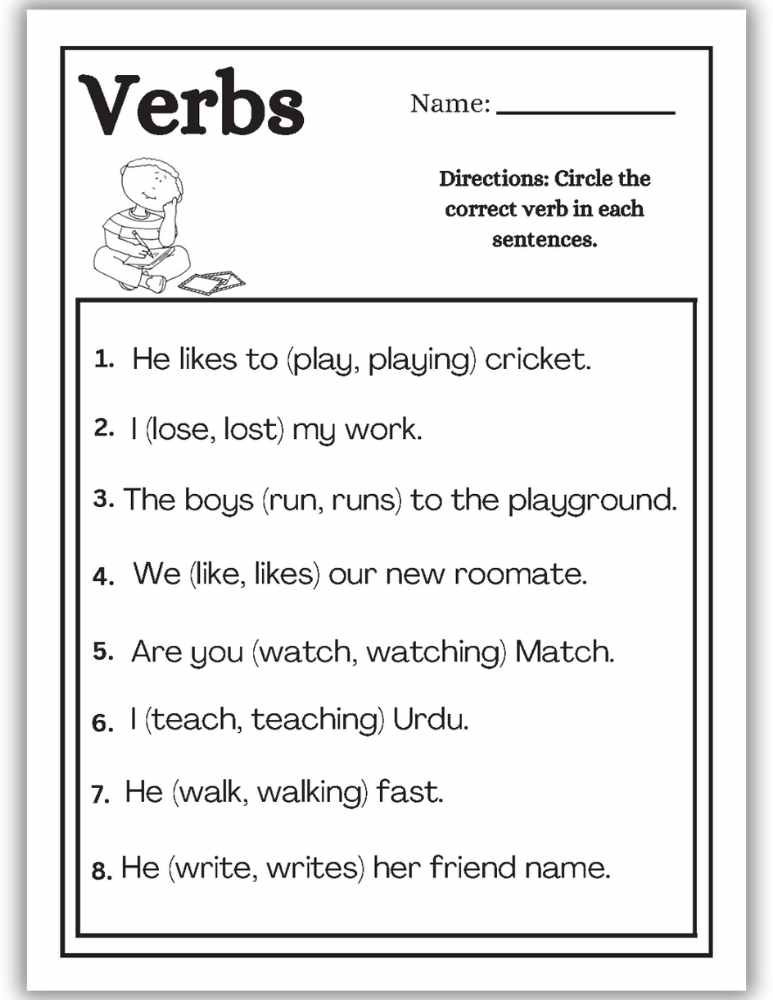 Early literacy verb worksheet focused on identifying the correct action word