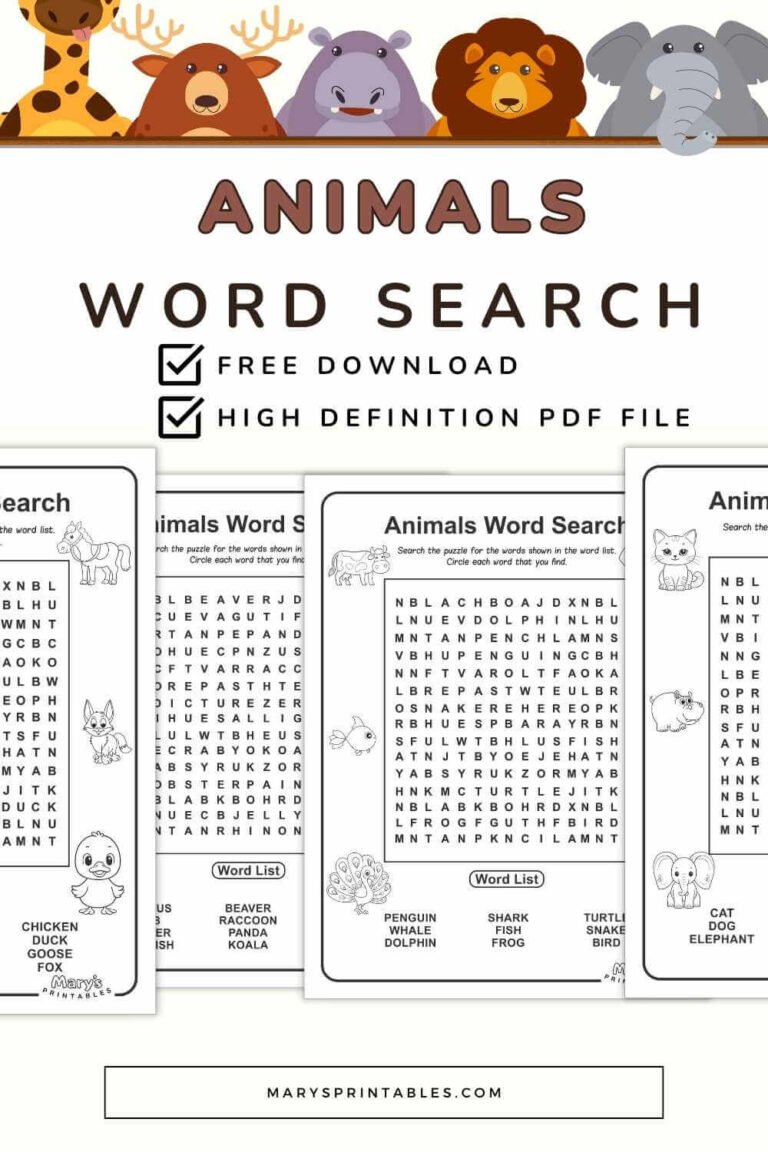 Free Printable Word Search Animals for Kids Who Love Creatures Big and Small