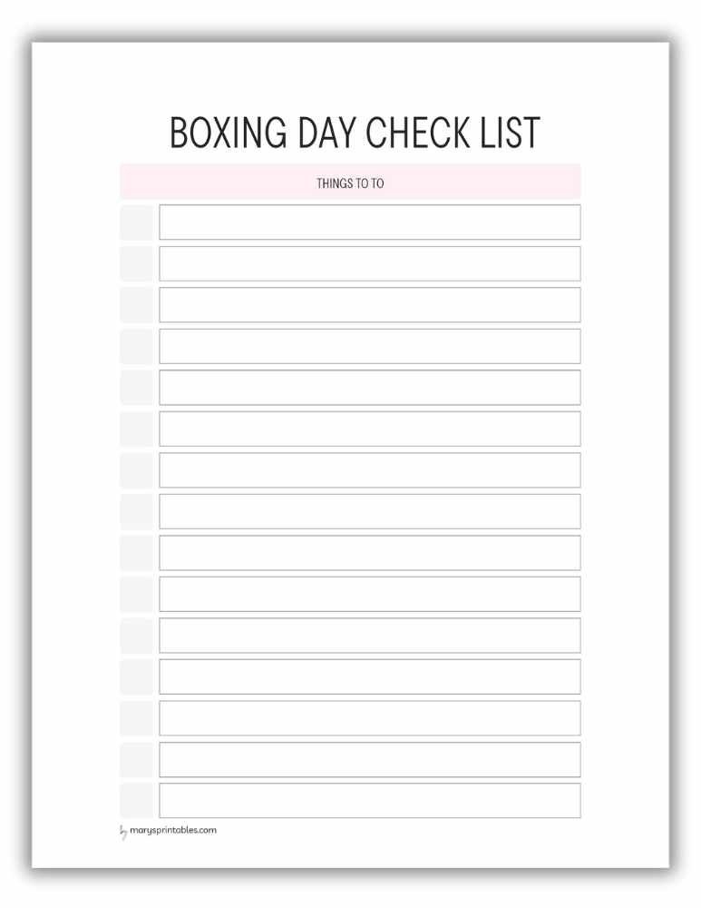 Boxing Day Checklist Pink