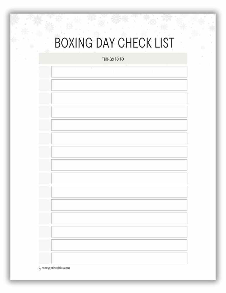 Boxing Day Checklist Snow-themed
