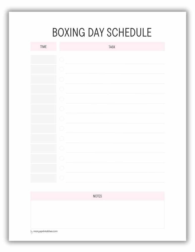 Red Boxing Day schedule printable for post-Christmas planning