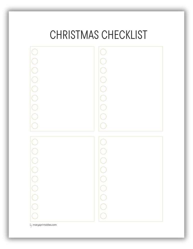 Gold Christmas checklist printable featuring tidy columns and checkboxes for organized planning.