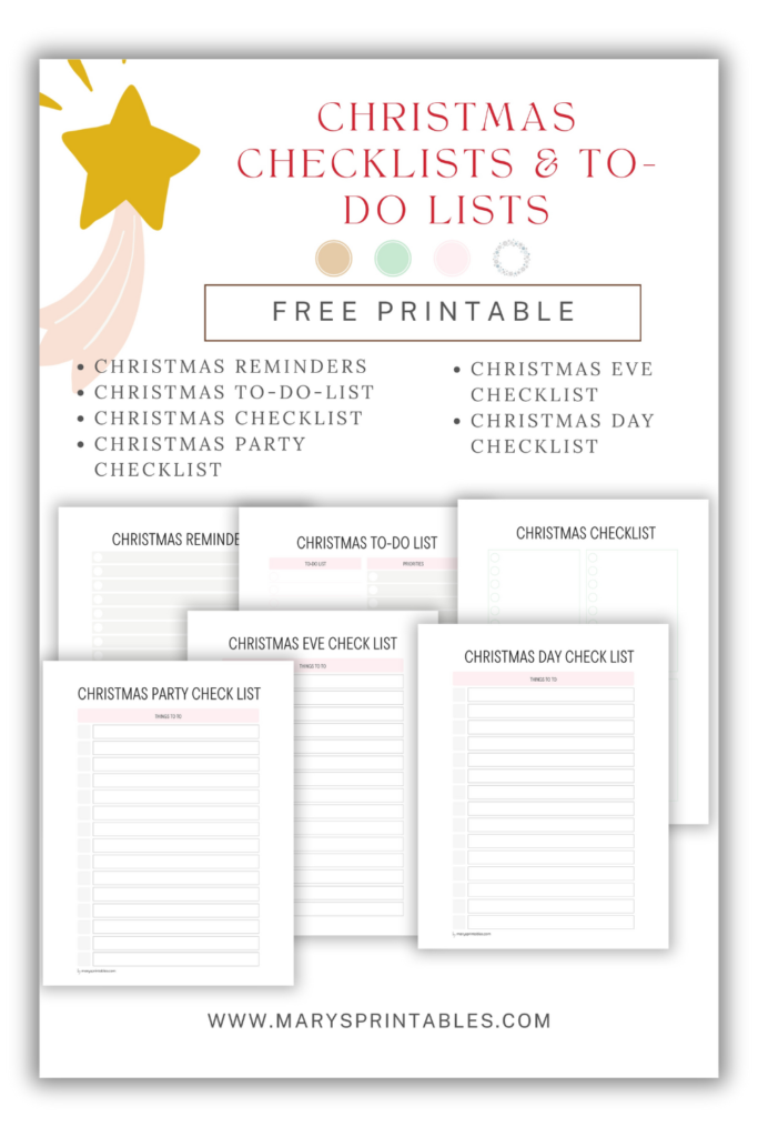Christmas checklist printables for organizing holiday tasks and to-do lists
