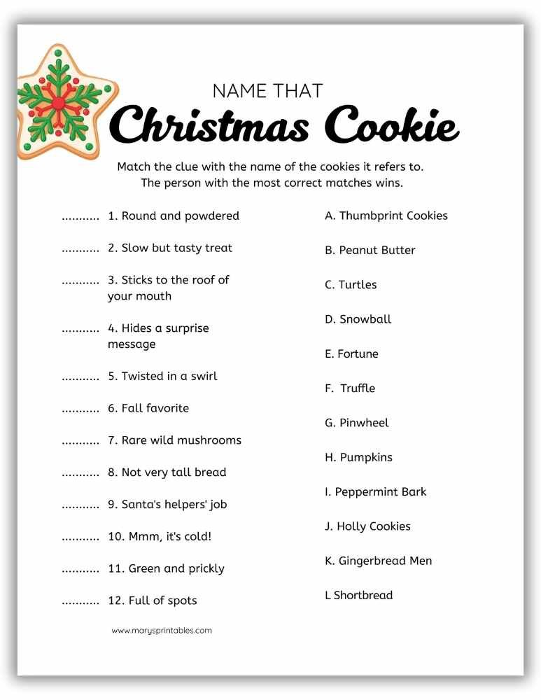 Printable Christmas cookie matching game – sweet holiday quiz for kids and parties.