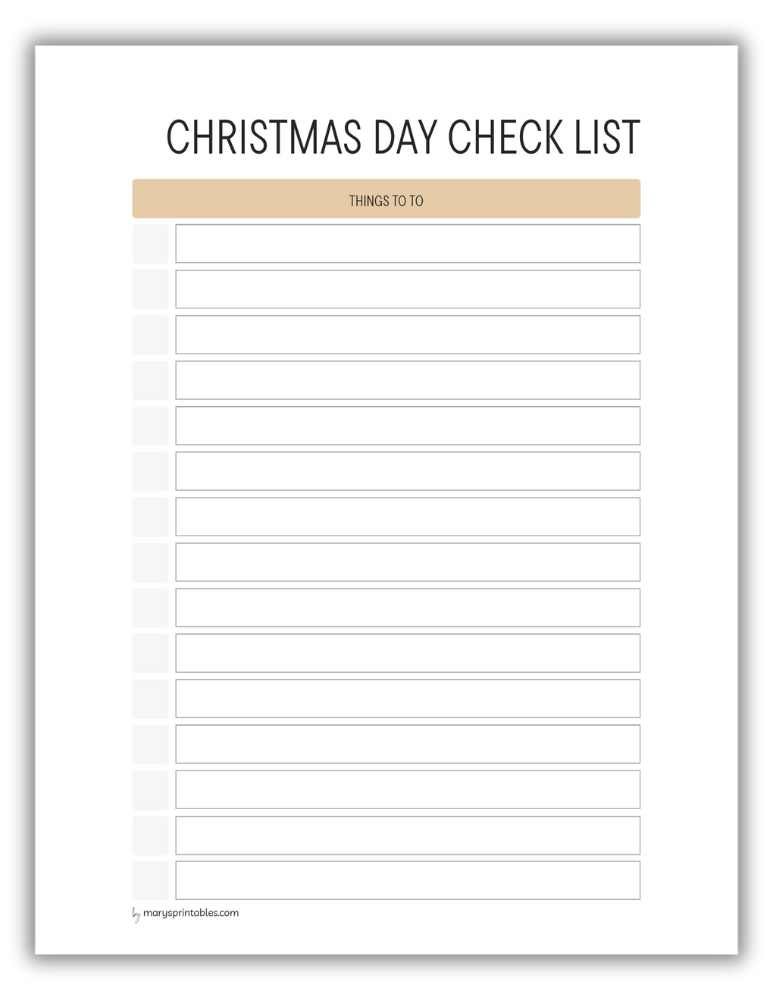 Gold Christmas Day checklist printable for festive day tasks