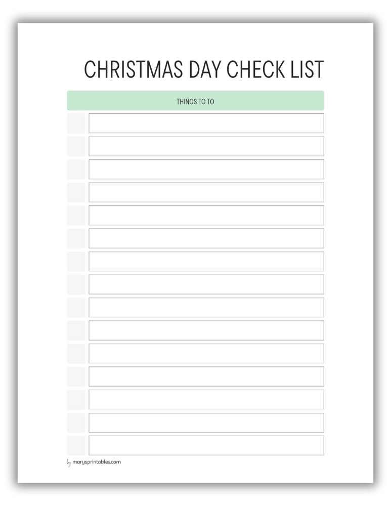 Green Christmas Day checklist printable for daily planning