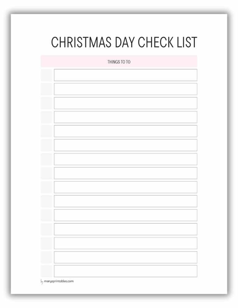 Light Red Christmas Day checklist printable for organizing holiday tasks