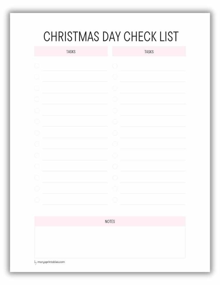 Light Red Christmas Day checklist printable for organizing holiday tasks Version 2