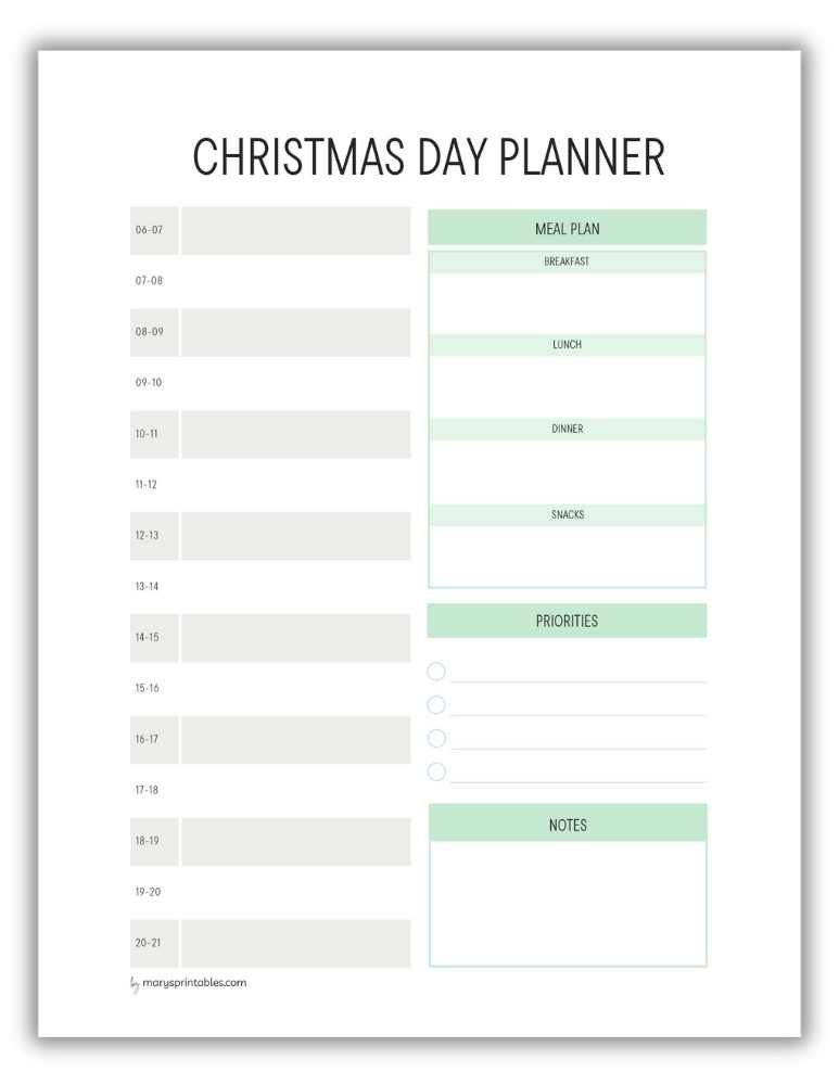 Christmas Day Planner Green