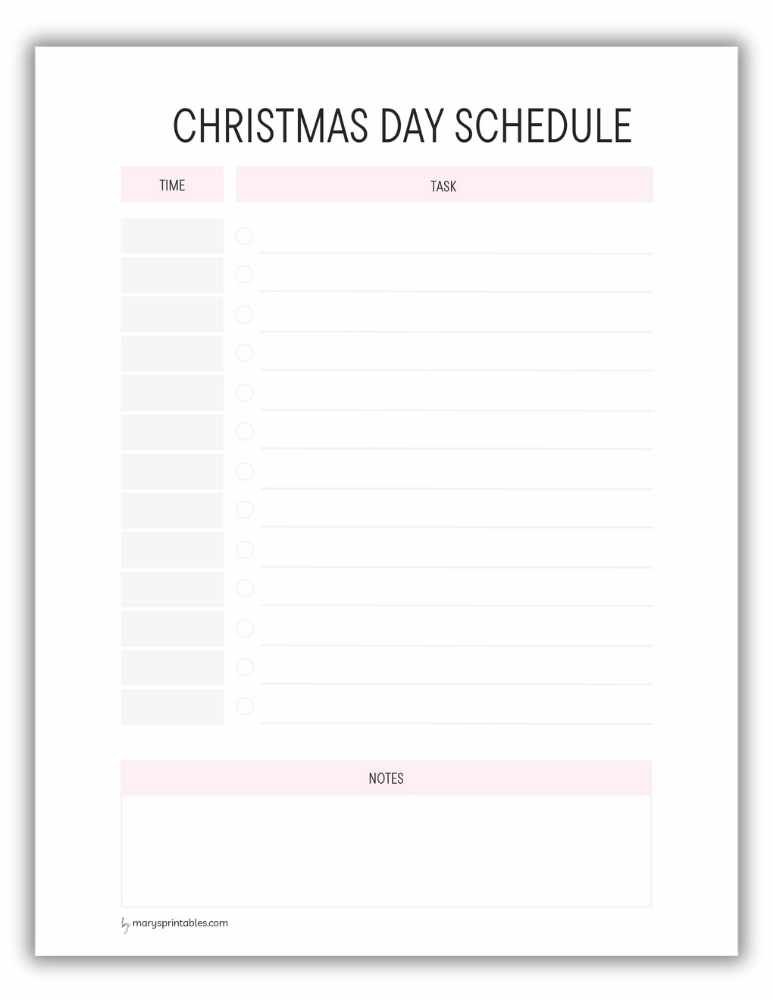 Red Christmas day schedule printable for organizing holiday events