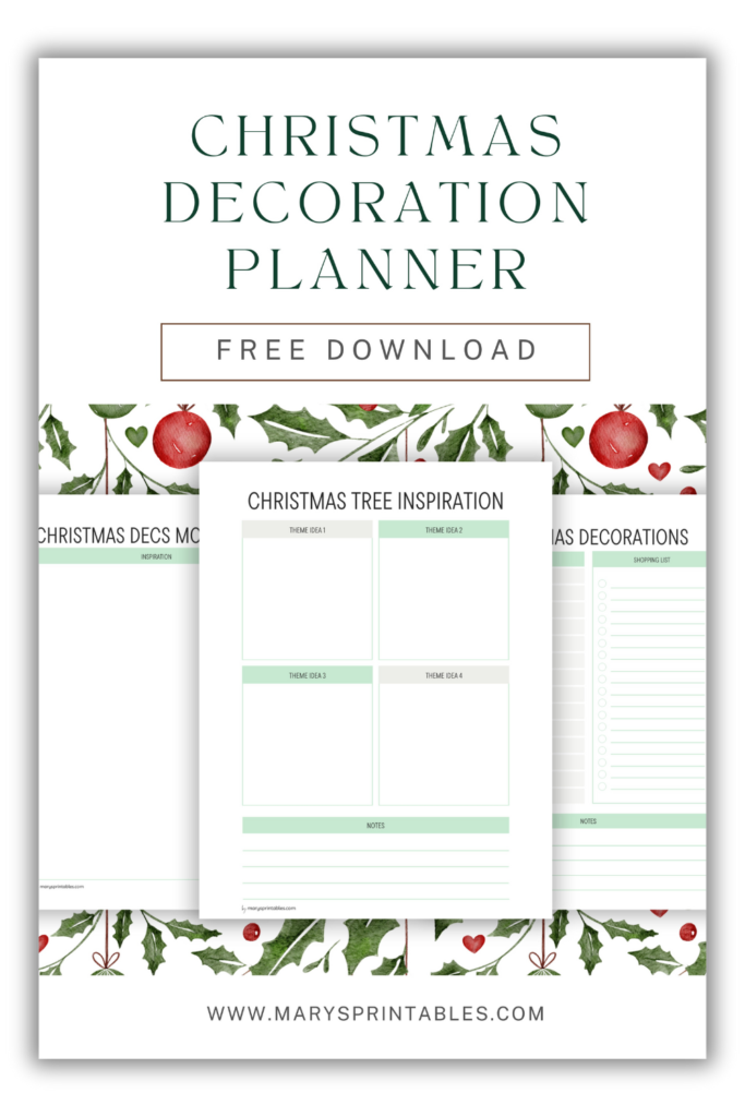 Christmas decoration planner printables for organizing decor ideas and setup plans
