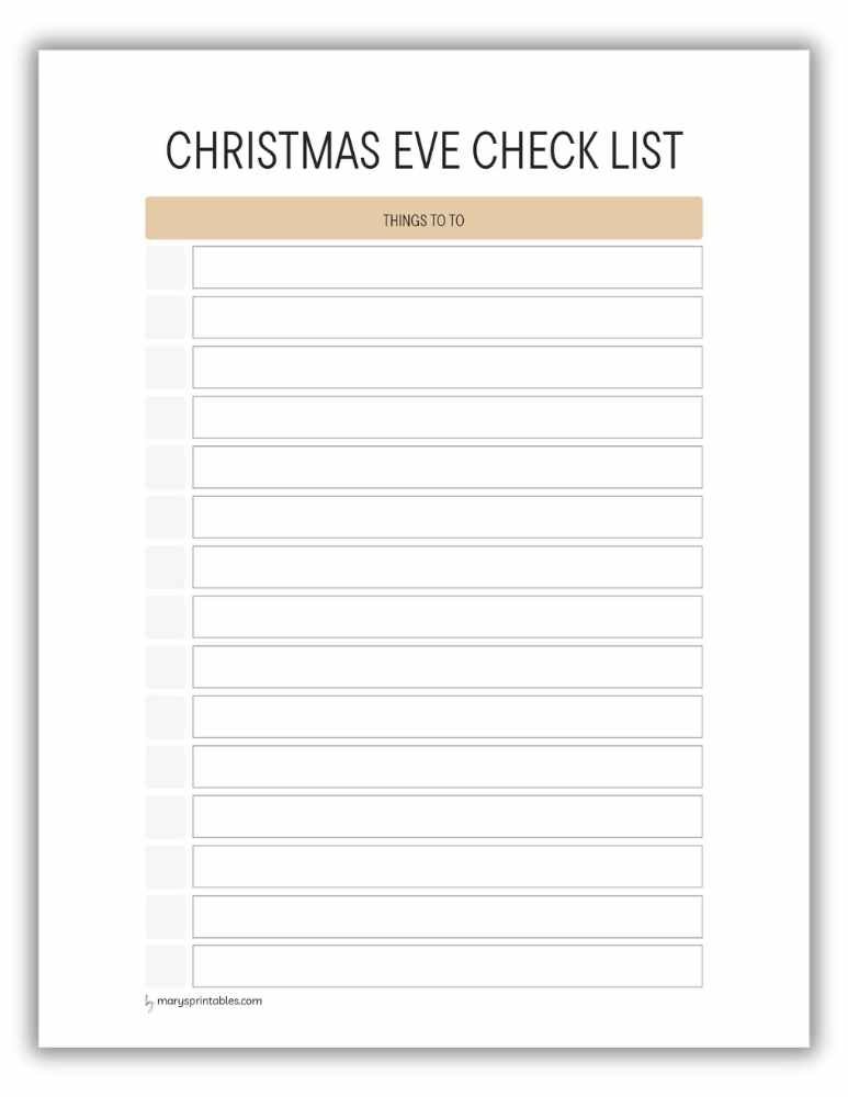 version 2 Gold Christmas Eve checklist printable to track last-minute preparations like cooking and wrapping gifts.