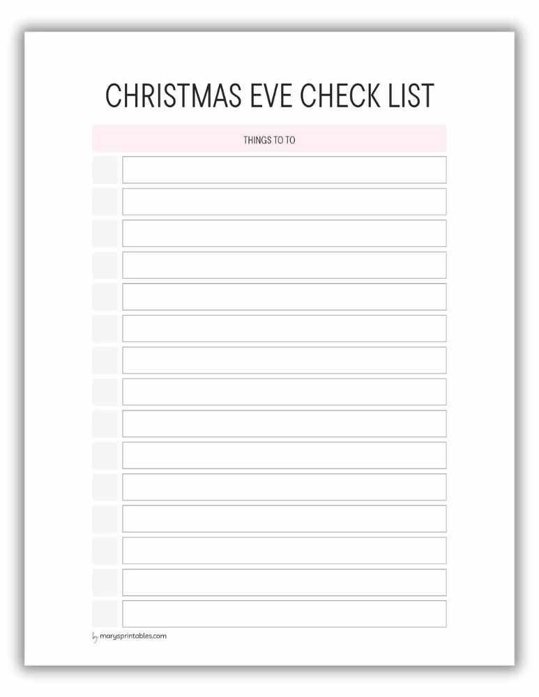 Version 2 Light red Christmas Eve checklist printable to plan evening traditions and family activities.