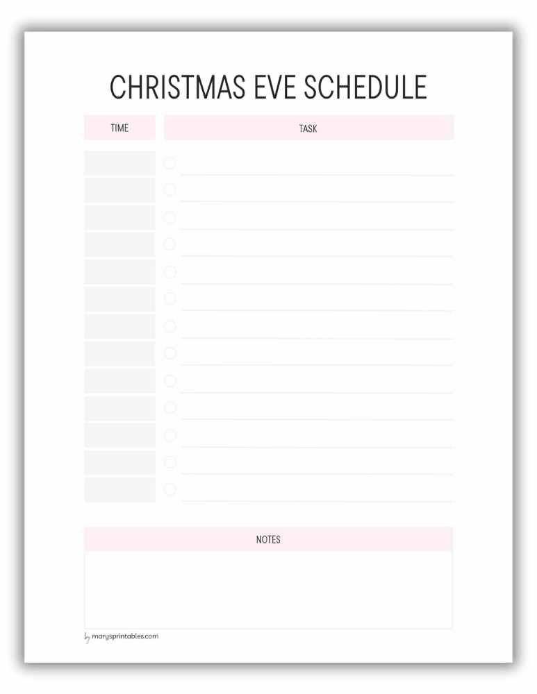 Red Christmas Eve schedule printable for planning holiday activities