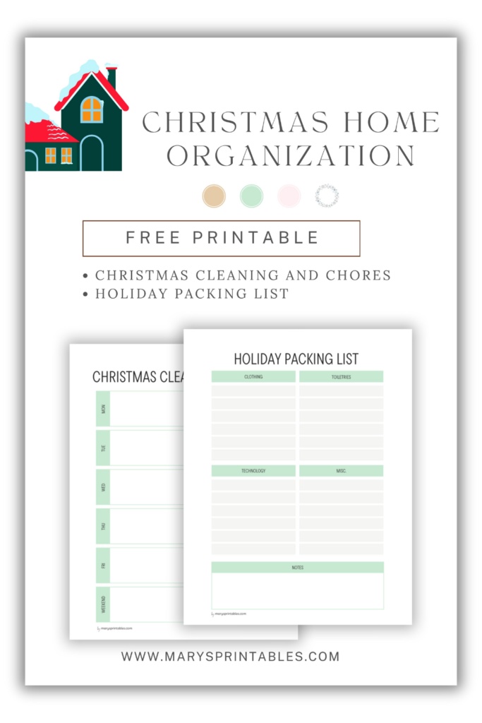 Christmas home organization printables for planning holiday cleaning and decorating tasks