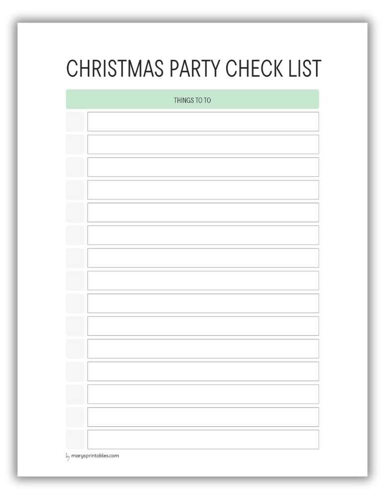Green Christmas party checklist printable for festive organization